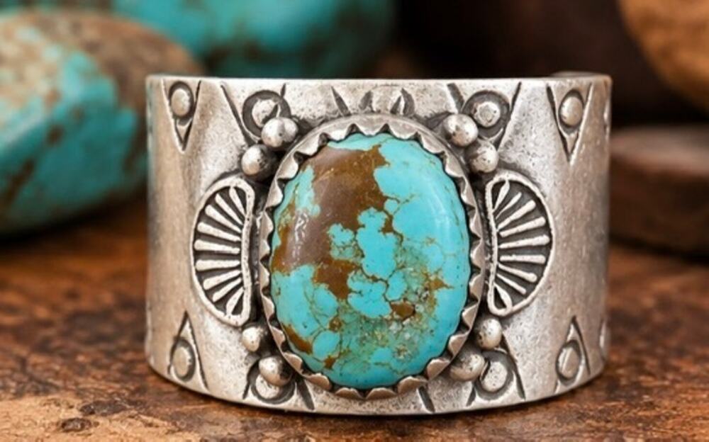 Number 8 Turquoise Southwestern Cigar Band Ring – Sterling Silver